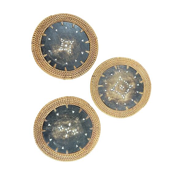 Ornate Table Coasters- Set of 3- some wear- intricate details- Vintage- woven - Picture 3 of 4